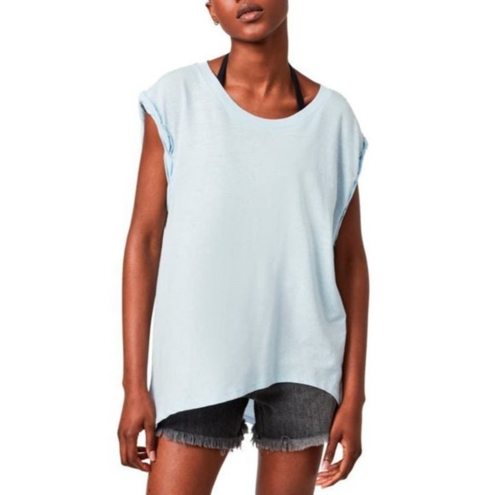 ALL SAINTS Sanza Cotton & Linen T-Shirt in Air Blue - Small